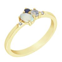 Zlatý cluster prsten s opálem, safírem, měsíčním kamenem a diamanty Elsa