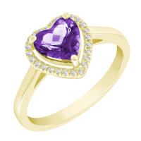 Zlatý prsten s ametystovým srdcem a diamanty Connelly