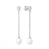 Stříbrné visací náušnice s perlami a zirkony Armel