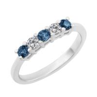 Zlatý prsten s modrými a bílými diamanty Aisha
