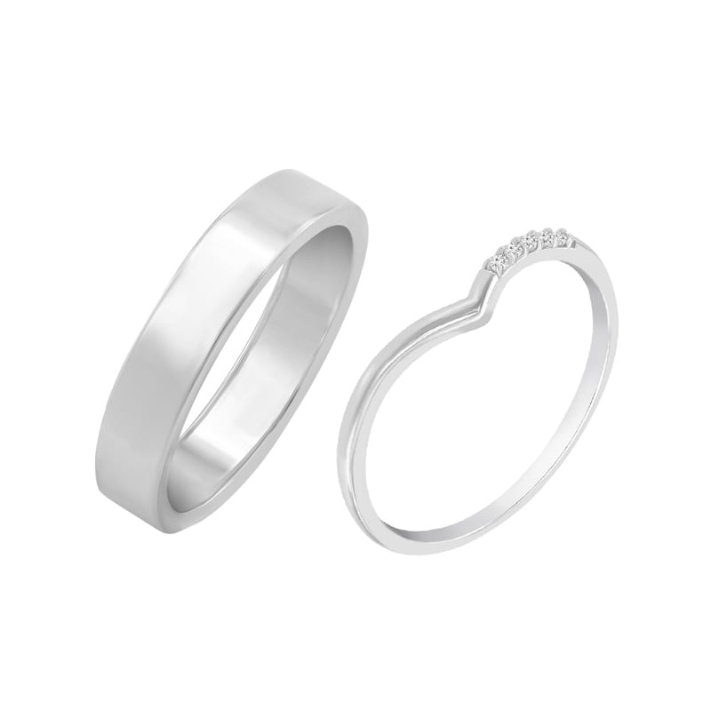 Dámský prsten s lab-grown diamanty a pánský plochý prsten Wade