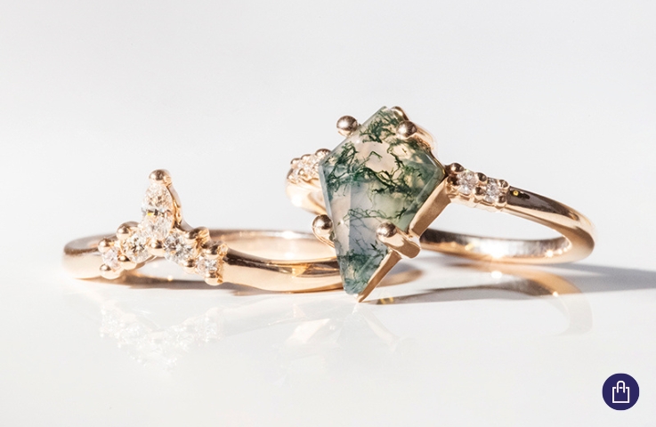 Set snubního a zásnubního prstenu s achátem a diamanty