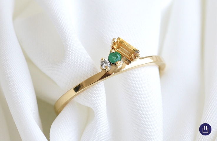 Cluster prsten ze zlata s citrínem, smaragdem a diamantem