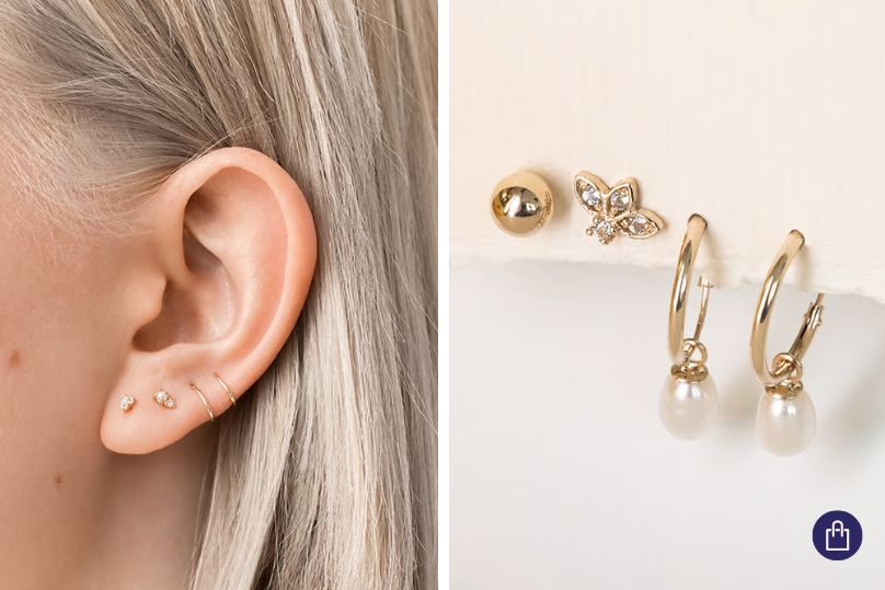 Zlaté visací náušnice s perlami