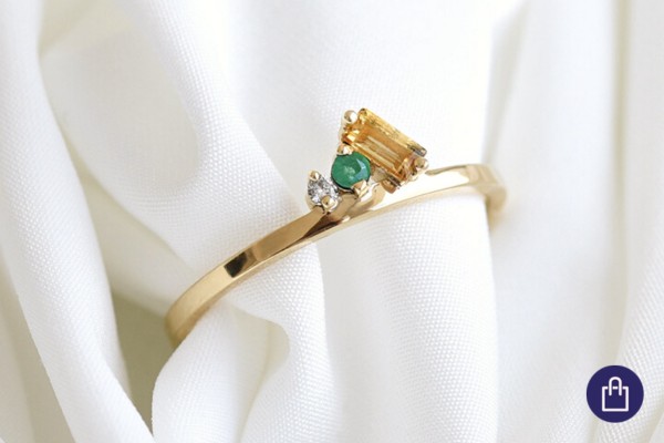 Zlatý cluster prsten s citrínem, smaragdem a diamantem