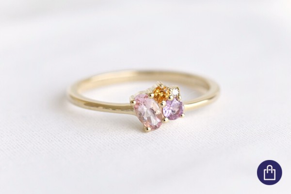 Zlatý cluster prsten s morganitem, safírem, citrínem a diamantem