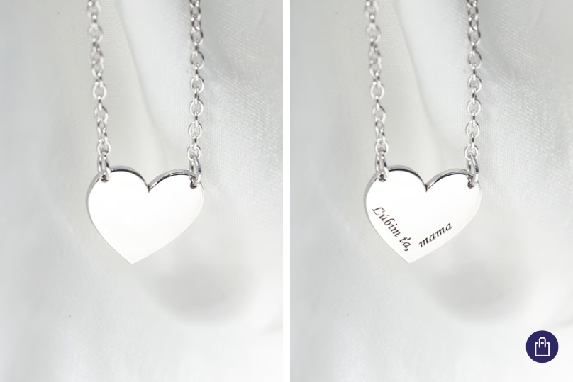 Porovnání šperku ve tvaru srdce bez gravíru a s gravírem