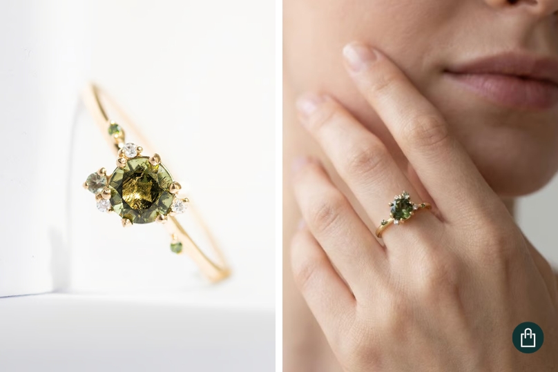 Cluster divorce ring s vltavínem, safírem a diamanty