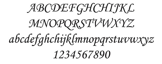 Ukázka fontu Monotype Corsiva