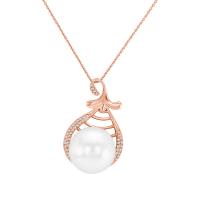 Zlatý náhrdelník s bílou perlou a diamanty Lavy