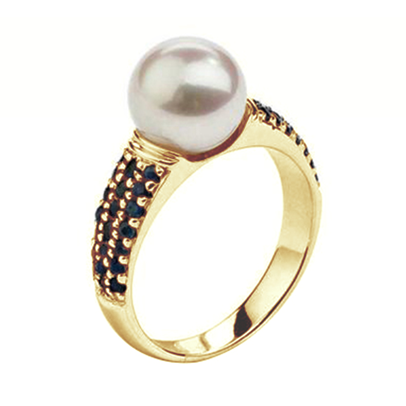 Zlatý prsten s perlou a safíry Bahuputri 104420