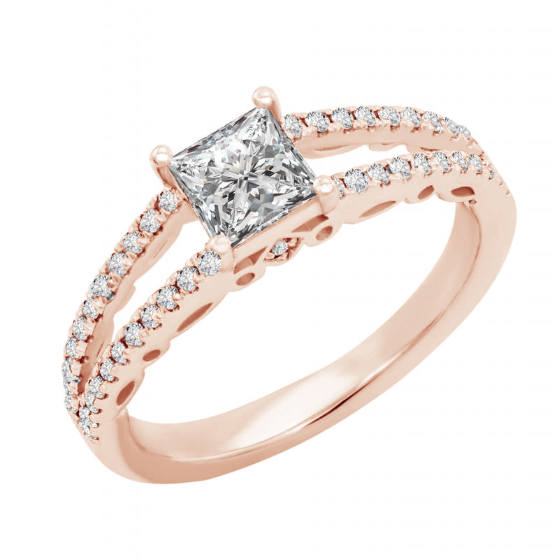 Zásnubní prsten s princess diamantem a bočními diamanty Fia 104500