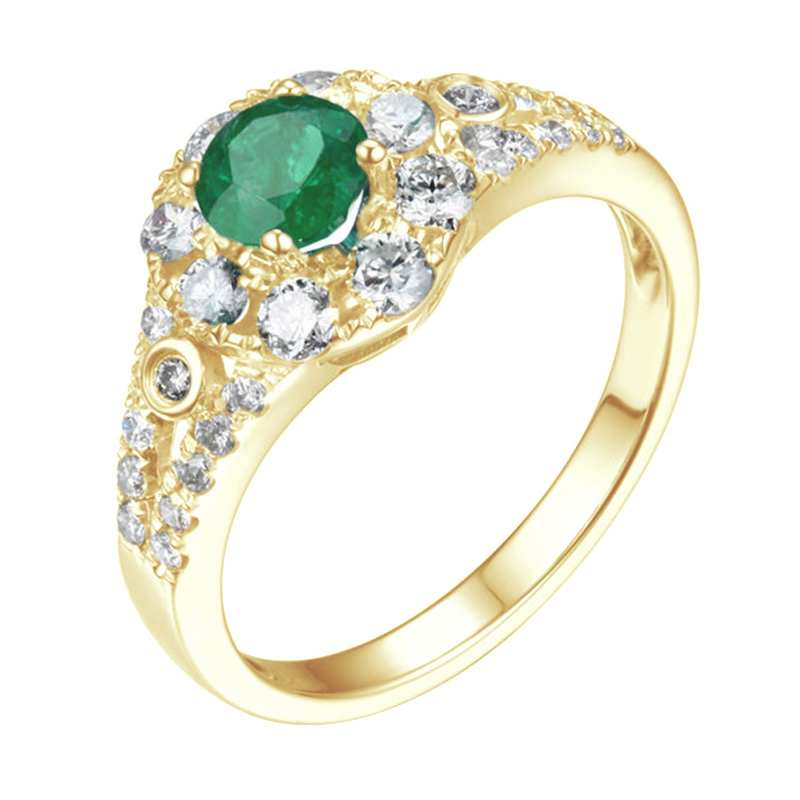 Zlatý prsten se smaragdem vykládaný diamanty Edria 104570