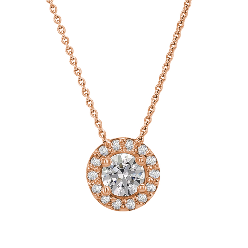 Zlatý halo náhrdelník s moissanitem a diamanty Vicky 105070
