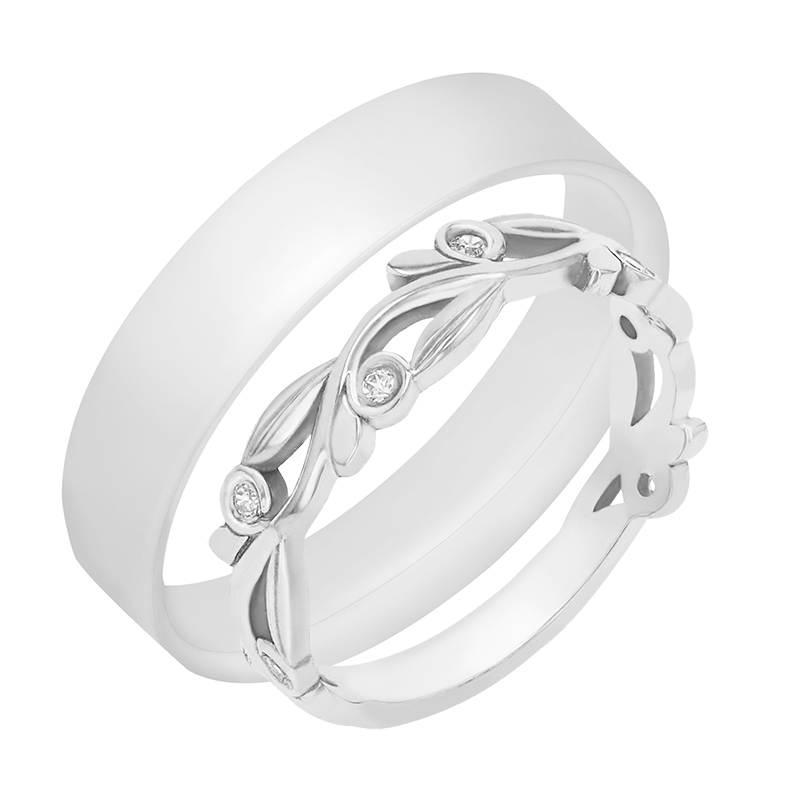 Prsten ve tvaru lístečků s lab-grown diamanty a pánský plochý prsten Emery 105860