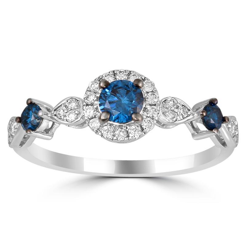 Modré a bílé diamanty v prstenu ze zlata 11330