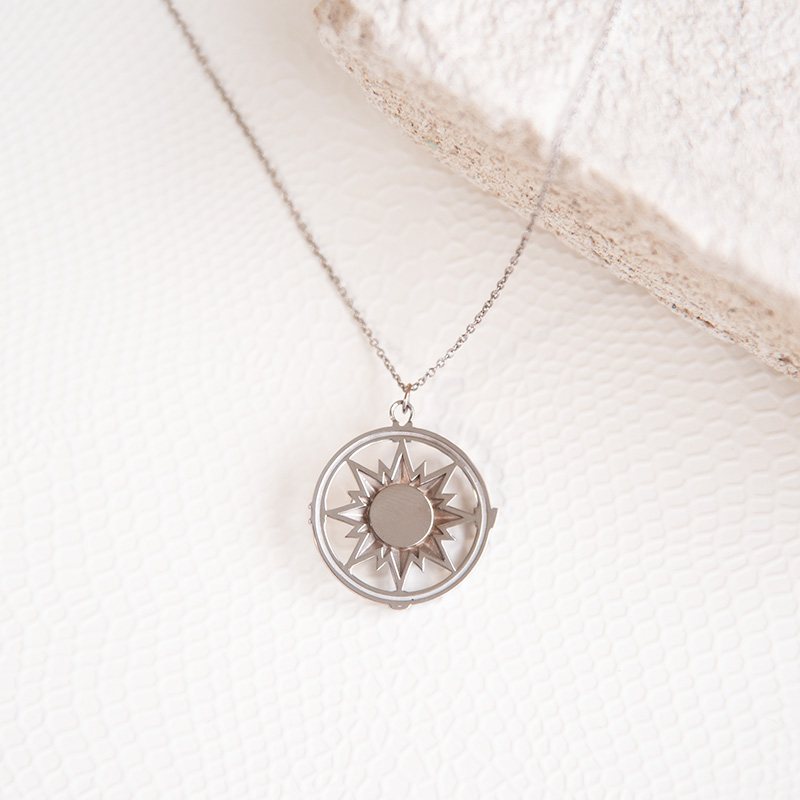 Zlatý náhrdelník kompas s růžovým opálem Pinto 114570