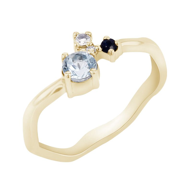 Cluster prsten s akvamarínem, labradoritem, safírem a diamantem 116100