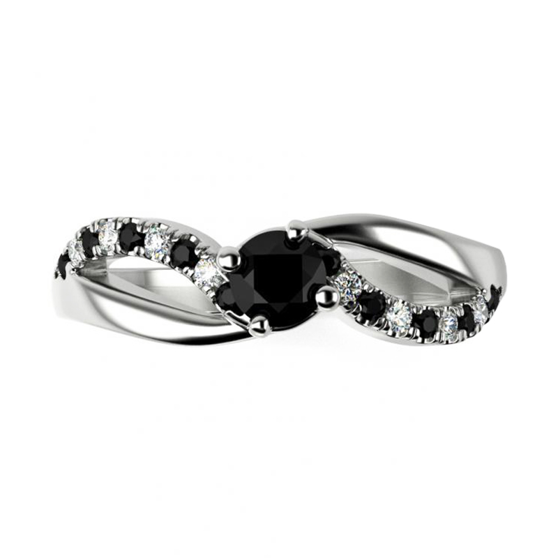 Zásnubní prsten s černými a bílými diamanty Ewie 119350