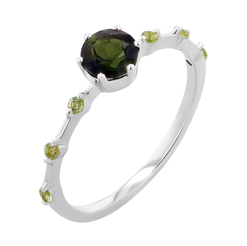Prsten se zeleným turmalínem a postranními olivíny Imelda 120810
