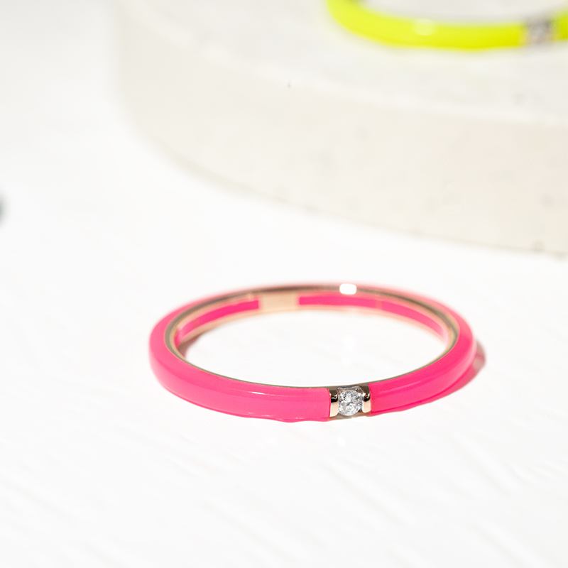 Růžový keramický prsten s diamanty Cecelia 127550