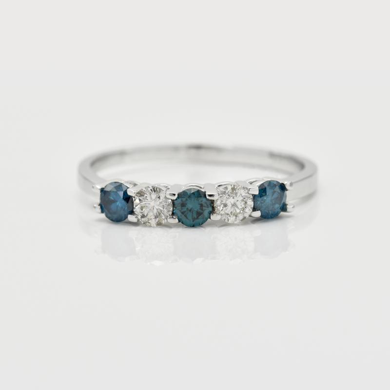 Zlatý prsten s modrými a bílými diamanty 15420