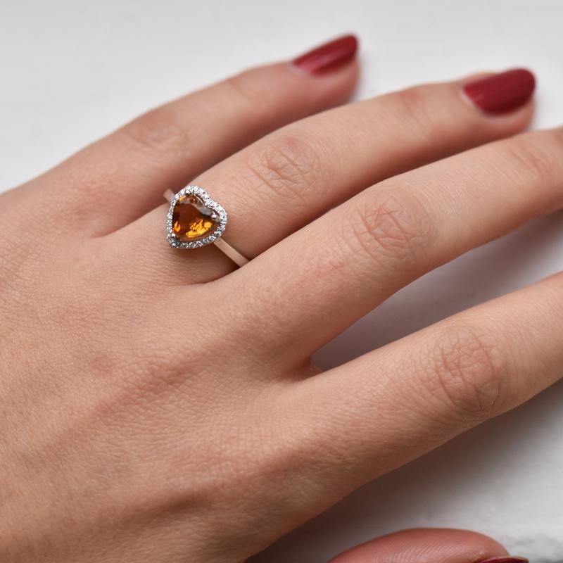 Zlatý prsten s citrínovým srdcem a diamanty Yallie 16730