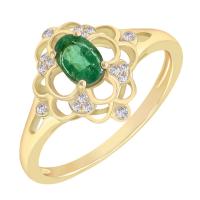 Oválný smaragd ve zlatém vintage prstenu s diamanty Kiep