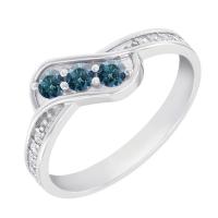 Krásné modré a bílé diamanty v zlatém prstenu Maye 