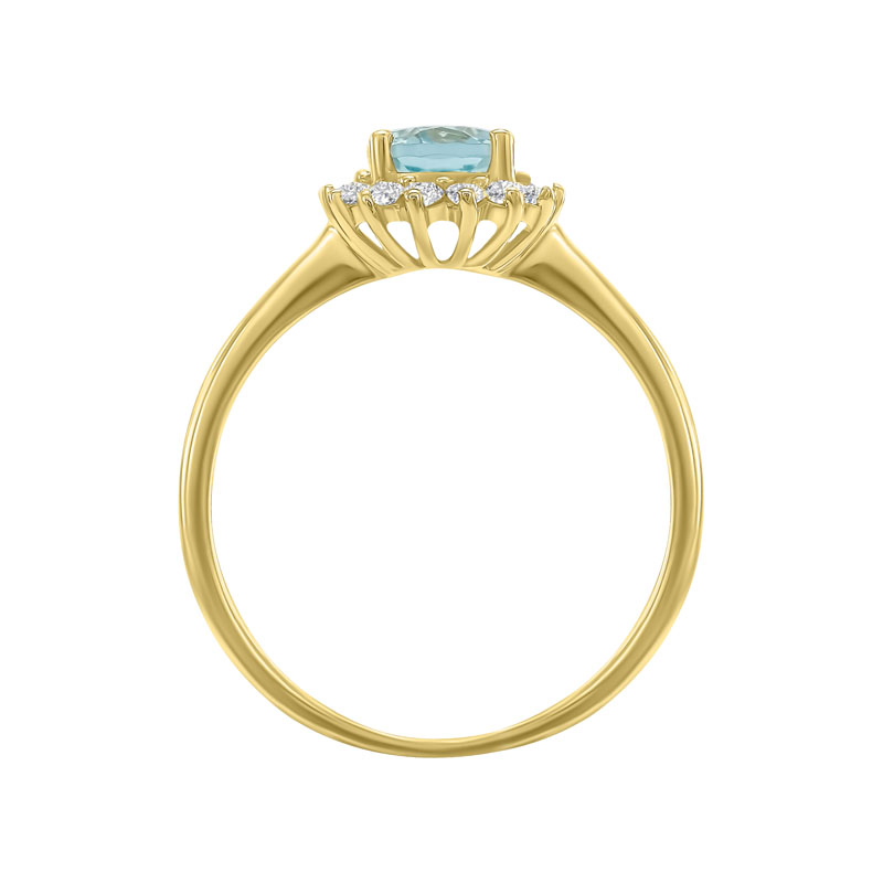 Prsten ze žlutého zlata s akvamarínem a diamanty 2460