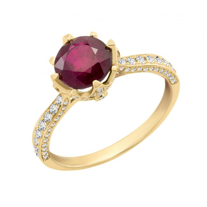 Zlatý prsten s rubínem a diamanty Ishwari