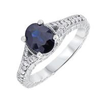 Zlatý vintage prsten s modrým safírem a diamanty Debri