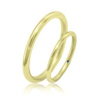 Zlaté minimalistické snubní prsteny se skrytým modrým diamantem Becca