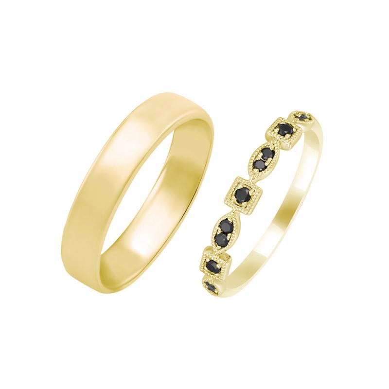 Zlaté snubní prsteny s černými diamanty 30780