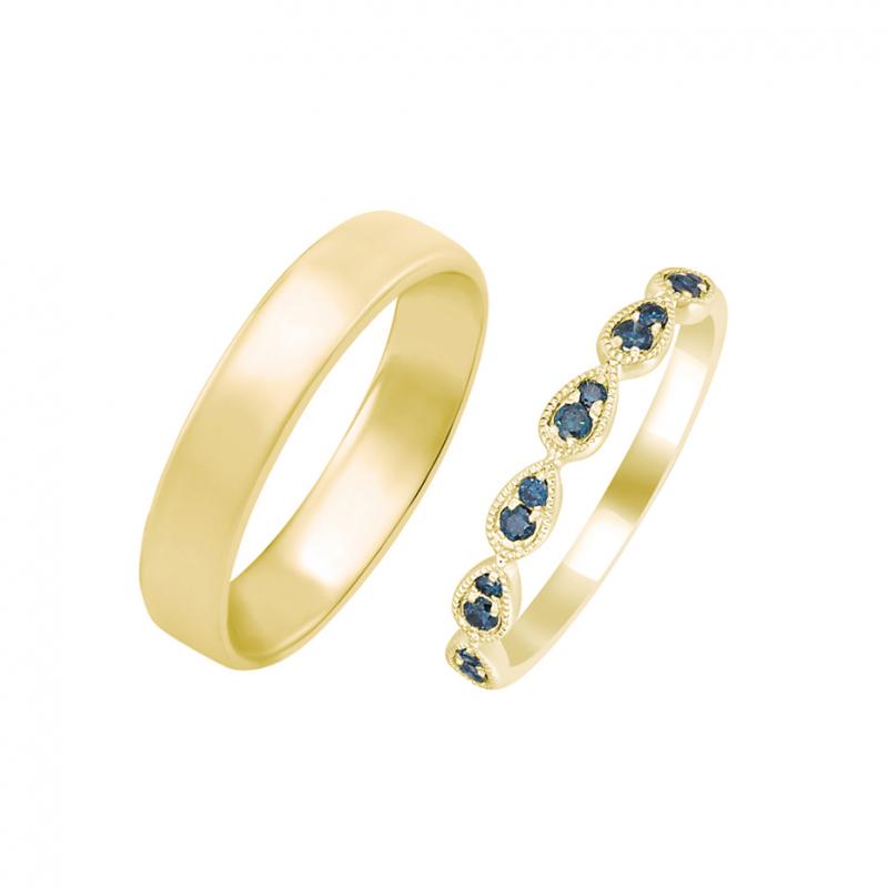 Vintage snubní prsteny s modrými diamanty 30790