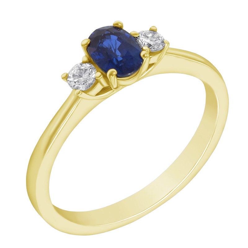 Prsten s oválným safírem a diamanty ze žlutého zlata 47810