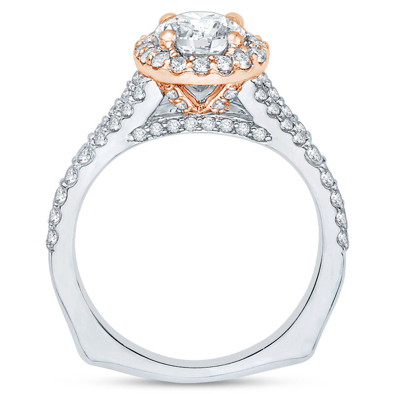 Romantický zlatý zásnubní prsten v halo stylu s diamanty 48100