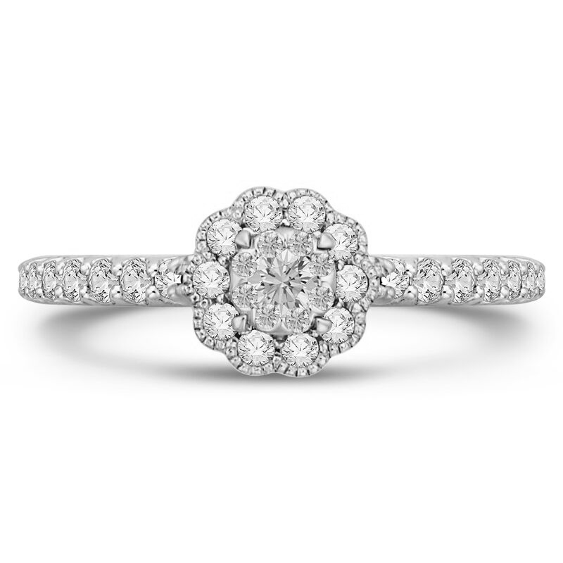 Zlatý halo prsten s diamantovým květem 48330