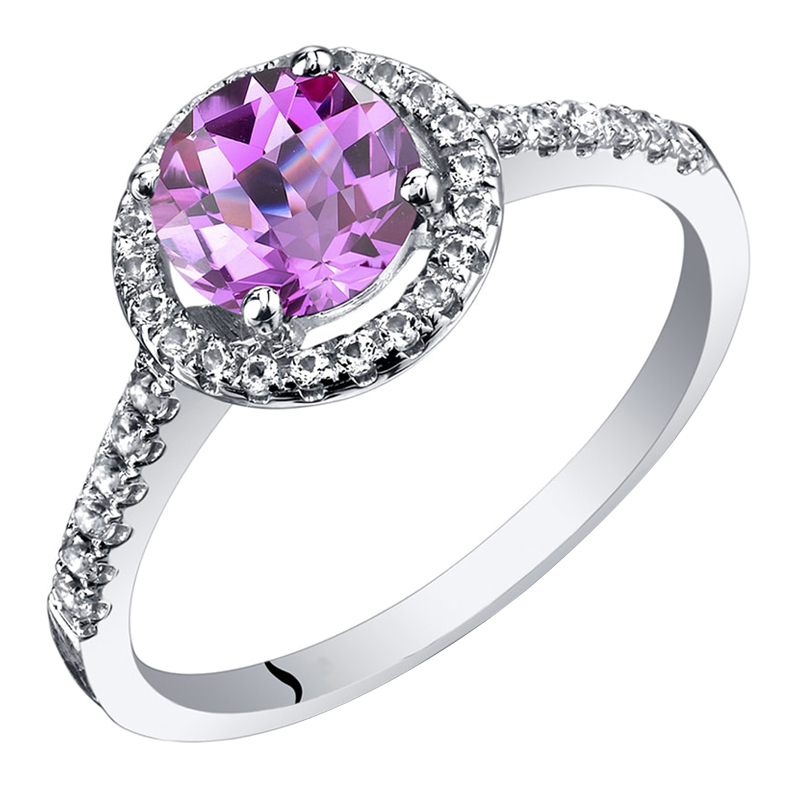 Zlatý halo prsten s růžovým safírem a diamanty Montel