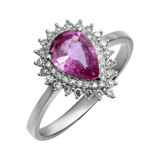 Růžový safír ve zlatém prstenu s diamanty Kandy