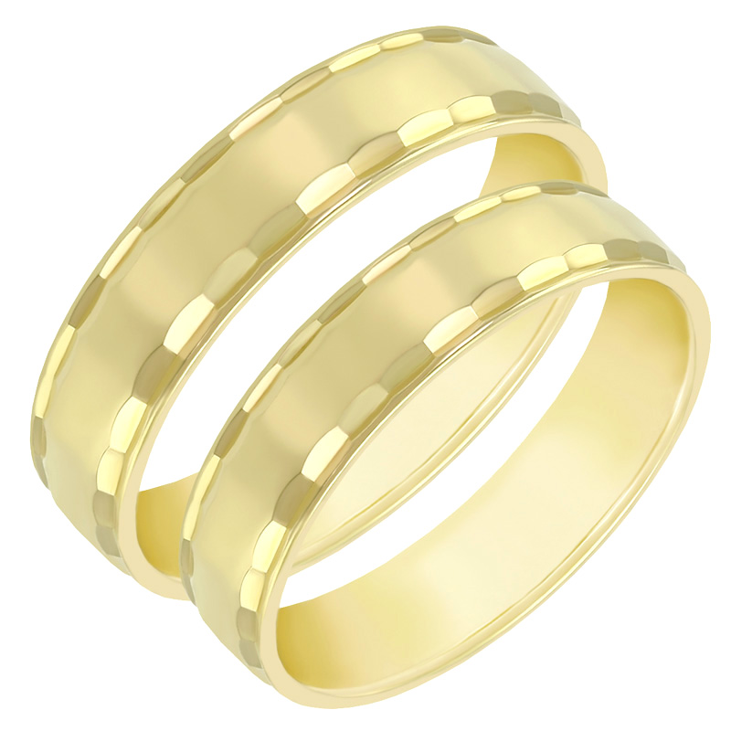 Zlaté snubní prsteny se zdobenými okraji Presca