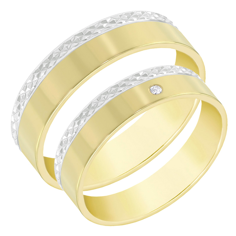 Dvoubarevné zdobené zlaté snubní prsteny s diamantem Beau