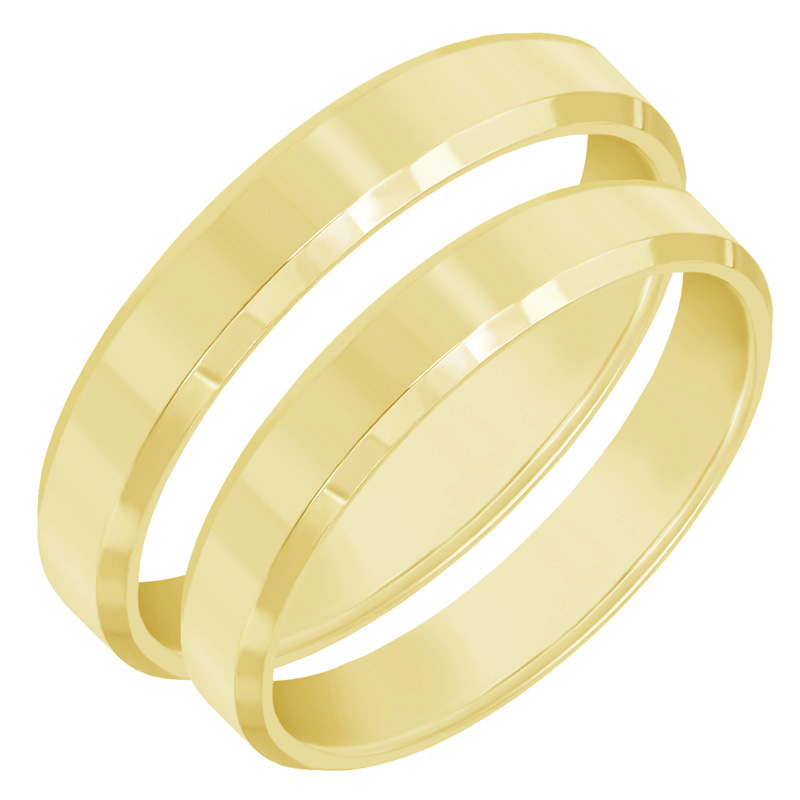 Zlaté minimalistické snubní prsteny se zkosenými hranami Varden