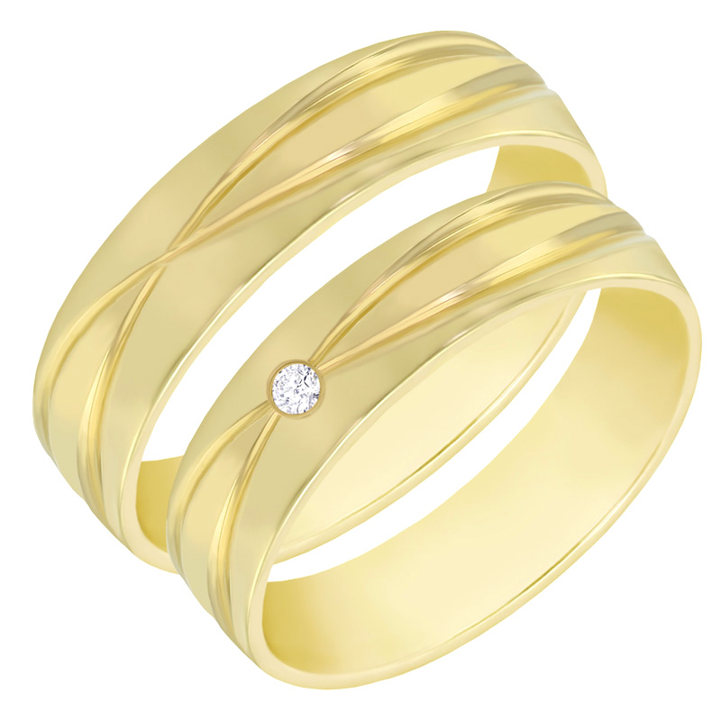 Elegantní zlaté snubní prsteny s diamantem Carlo