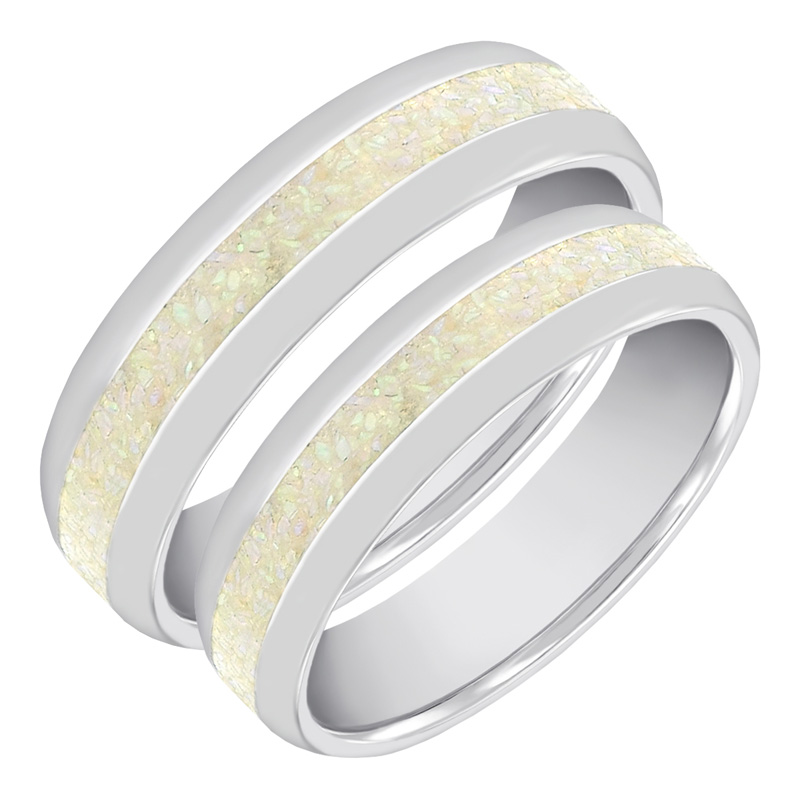 Elegantní snubní prsteny s bílou opálovou výplní