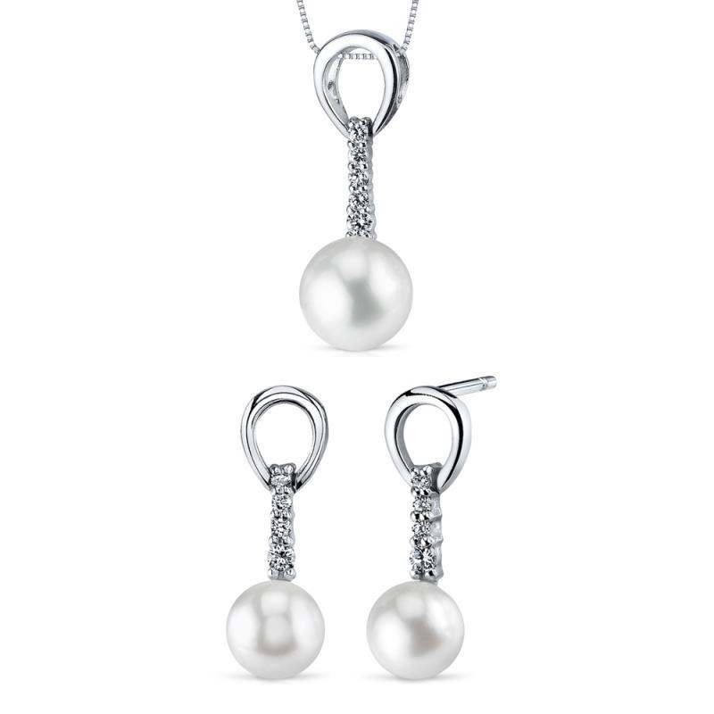 Stříbrná perlová kolekce náušnic a náhrdelníku Akielah