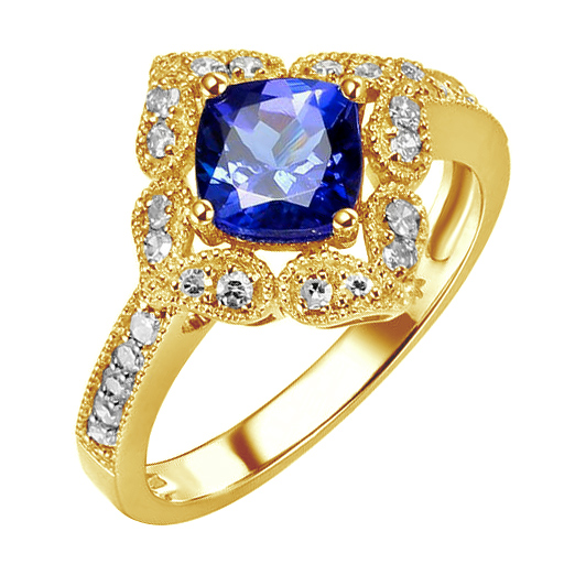 Zlatý prsten s tanzanitem a diamanty 79270