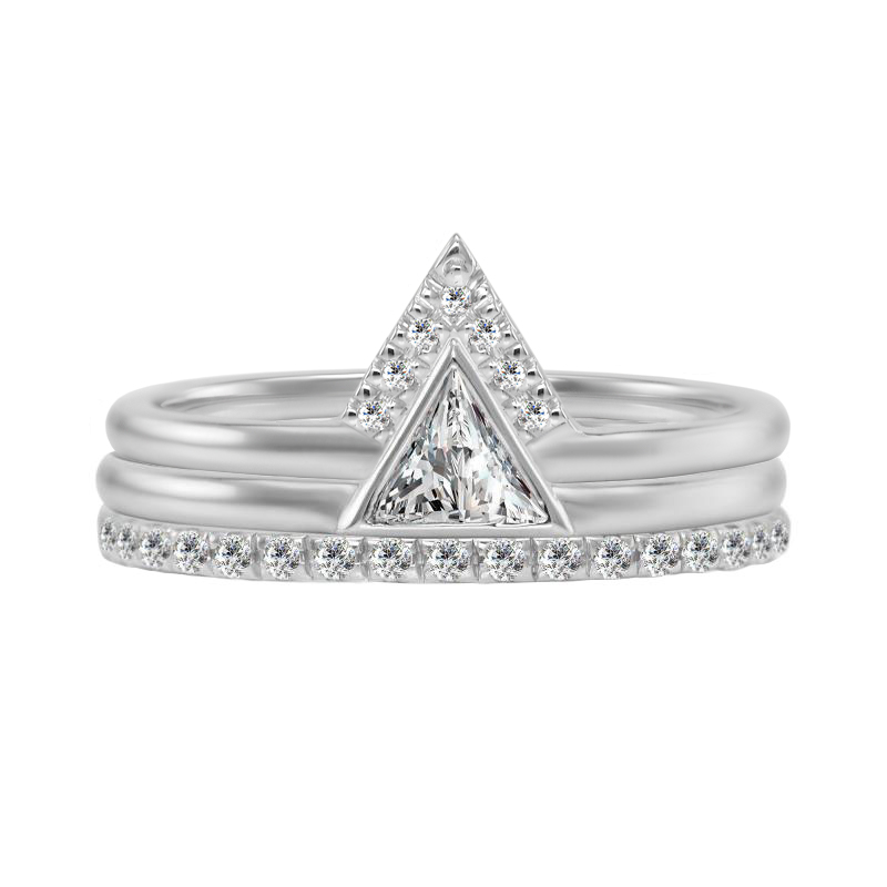 Svatební diamantový set troch prstenů ze zlata