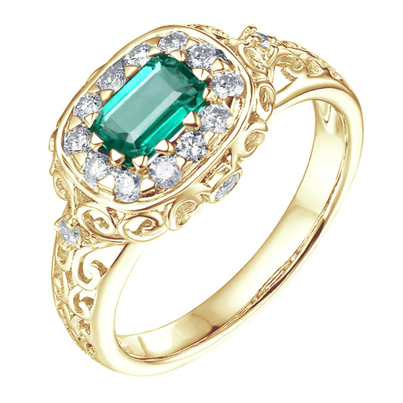 Zlatý prsten s emerald smaragdem a diamanty Mareia 100171