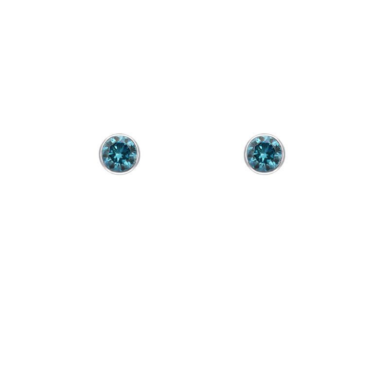 Stříbrné minimalistické bezel náušnice s modrými diamanty Tofine 102941